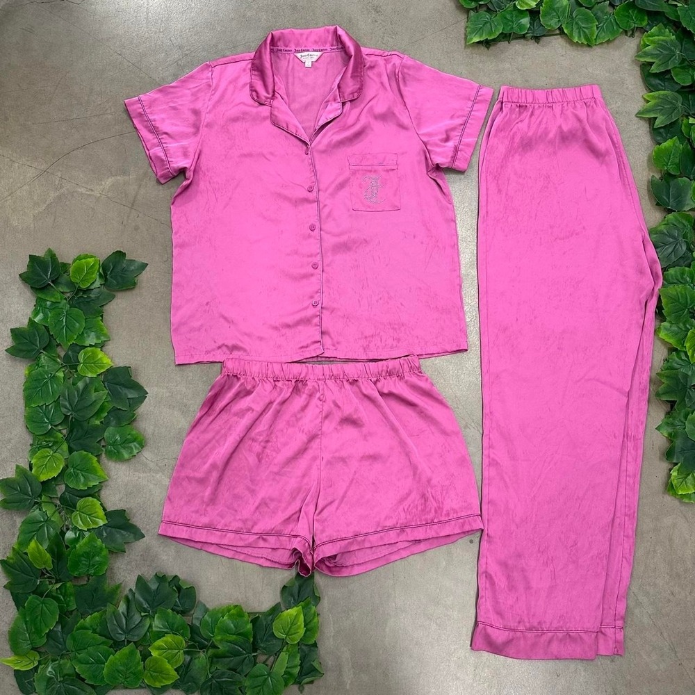 Juicy Couture Pink Satin 3 Piece Pajama Set